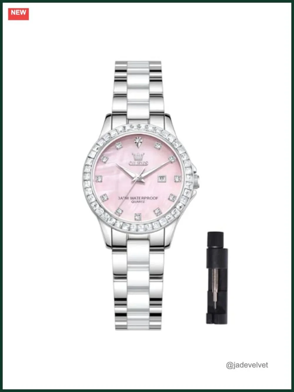Women's OLEVS Ceramic and Stainless Steel Bracelet Watch, Quartz Movement,